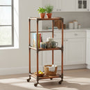Eclectic Reclaimed Wood And Copper Pipes Repurposed 40 in. Tall Display Rack On Wheels