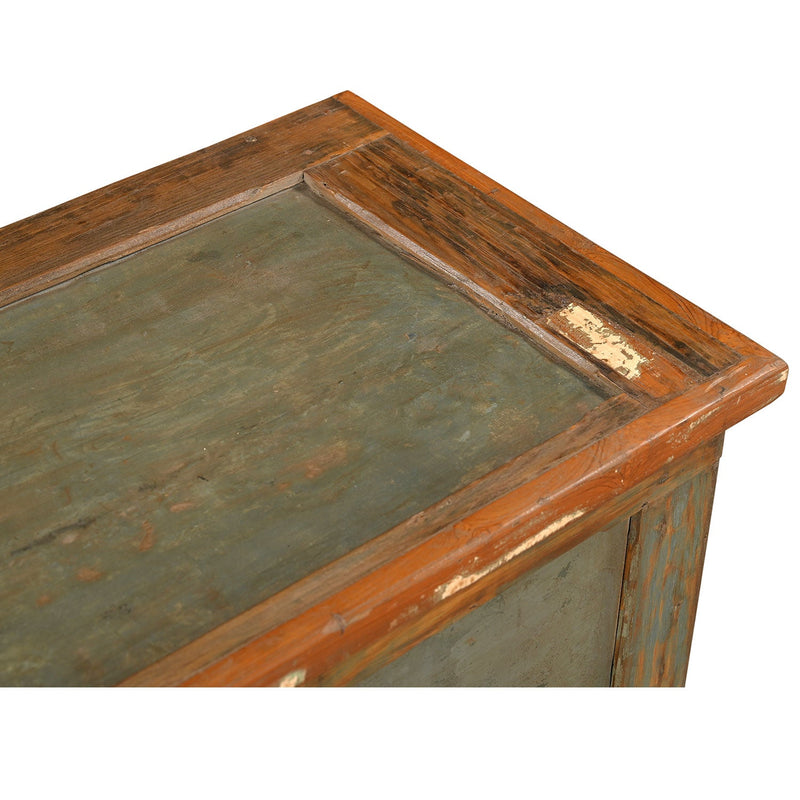 31in. Wide Vintage Wood Chest With Distressed Aluminium Insets