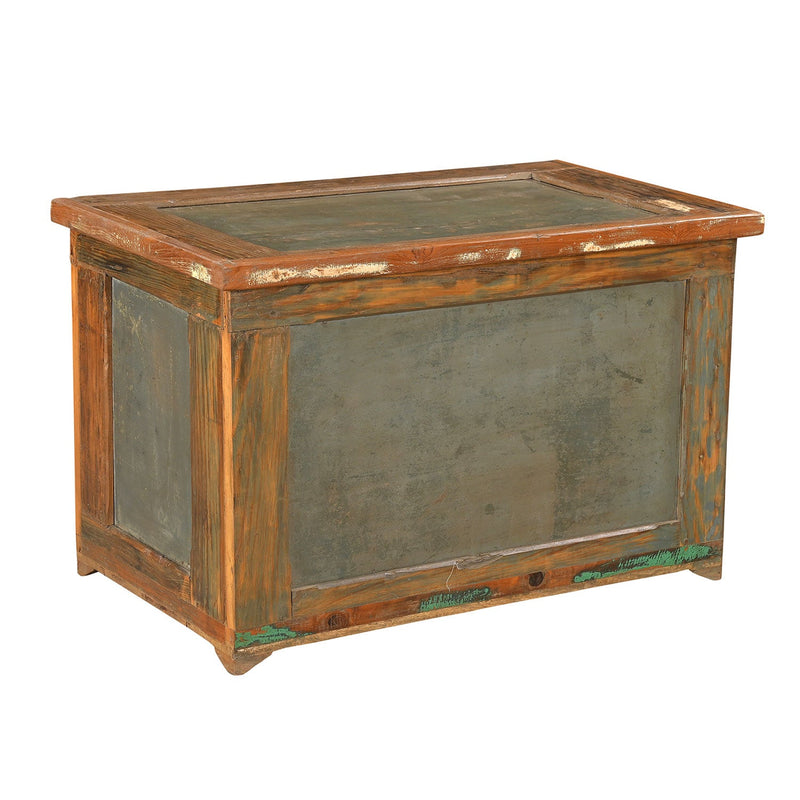 31in. Wide Vintage Wood Chest With Distressed Aluminium Insets