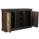 Ranch Style Antique Carved Distressed Doors Repurposed 73 in. Sideboard With Open Shelf