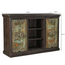 Ranch Style Antique Carved Distressed Doors Repurposed 73 in. Sideboard With Open Shelf