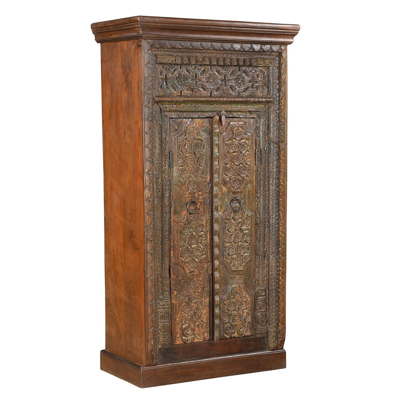 Antique Carved Door Repurposed Ranch Style 58 in. Tall Narrow Armoire