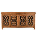 Farmhouse Style 80" Long Solid Wood Credenza With Glass Doors