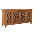 Farmhouse Style 80" Long Solid Wood Credenza With Glass Doors