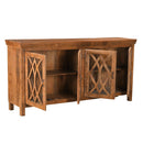 Farmhouse Style 80" Long Solid Wood Credenza With Glass Doors