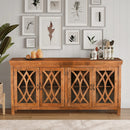 Farmhouse Style 80" Long Solid Wood Credenza With Glass Doors
