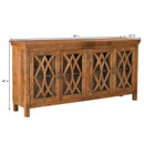 Farmhouse Style 80" Long Solid Wood Credenza With Glass Doors