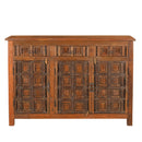 Ranch Style Distressed Wood Antique Doors Repurposed 60 in. Long Buffet With Drawers
