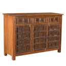 Ranch Style Distressed Wood Antique Doors Repurposed 60 in. Long Buffet With Drawers