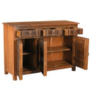 Ranch Style Distressed Wood Antique Doors Repurposed 60 in. Long Buffet With Drawers
