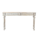 Elegant Victorian Style Hand Carved 12" Deep Solid Wood Console - Distressed White