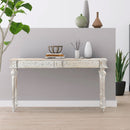 Elegant Victorian Style Hand Carved 12" Deep Solid Wood Console - Distressed White
