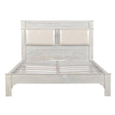 Elegant Victorian Style Hand Carved Solid Wood Queen Bed In Distressed White