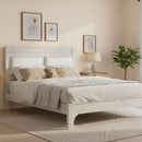 Elegant Victorian Style Hand Carved Solid Wood Queen Bed In Distressed White