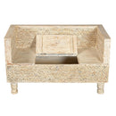 Elegantly Hand Carved Wooden Storage Bench Seat In Distressed White