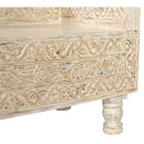 Elegantly Hand Carved Wooden Storage Bench Seat In Distressed White