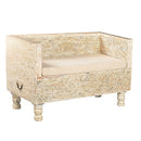 Elegantly Hand Carved Wooden Storage Bench Seat In Distressed White