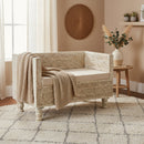 Elegantly Hand Carved Wooden Storage Bench Seat In Distressed White Finish