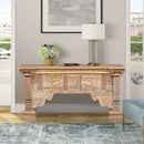 Heritage Style Antique Columns and Carvings Repurposed 72 in. Long Teak Wood Console Table