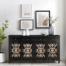 Farmhouse Style Rustic Iron Grill Solid Wood 71 in. Long Sideboard With Drawers