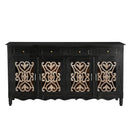 Farmhouse Style Rustic Iron Grill Solid Wood 71 in. Long Sideboard With Drawers