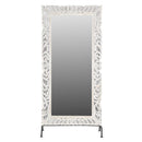 Farmhouse Style Wooden Carved Lattice Distressed White 84 in. Tall Mirror On Stand
