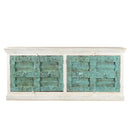 Distresssed Blue Antique Doors Repurposed Solid Wood 85 in. Extra Large Credenza