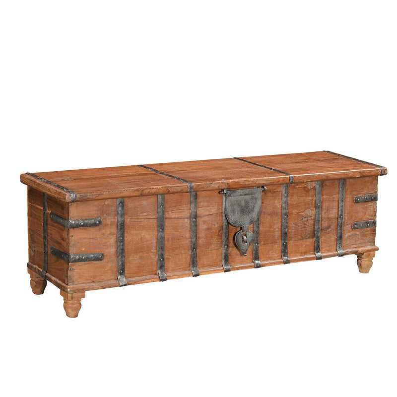 50 in. Long Rustic Teak Wood Bed End Blanket Chest With Iron Accents