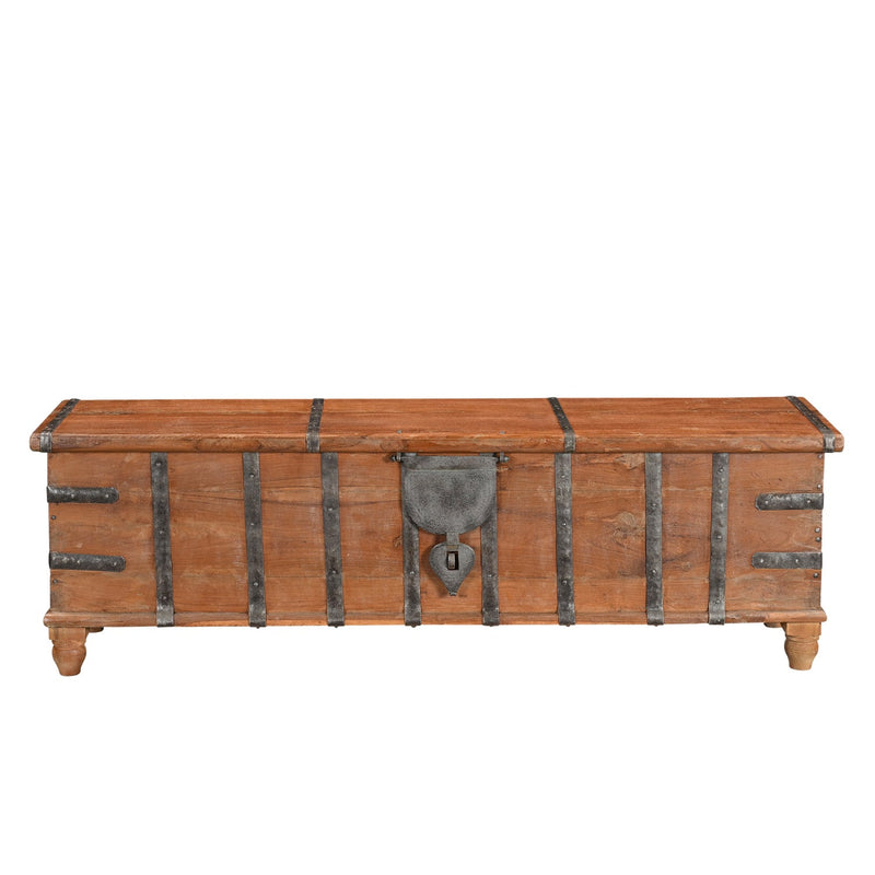 50 in. Long Rustic Teak Wood Bed End Blanket Chest With Iron Accents
