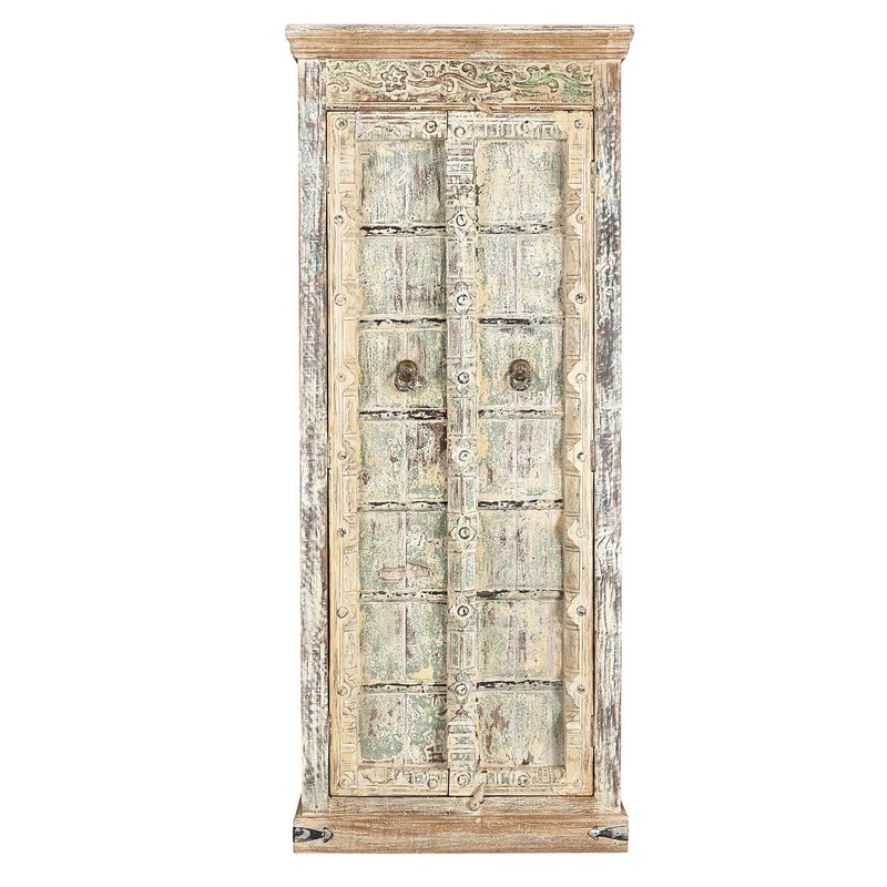 82 in. Tall Distressed White Antique Door Upcycled Solid Wood Armoire