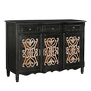Distressed Black Finish 56 in. Long Solid Wood Buffet With Iron Grill Insets