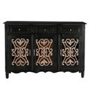 Distressed Black Finish 56 in. Long Solid Wood Buffet With Iron Grill Insets