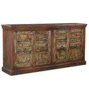 Country Style Distressed Blue Green Antique Doors 83 in. Long Solid Wood Credenza