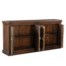 Country Style Distressed Blue Green Antique Doors 83 in. Long Solid Wood Credenza