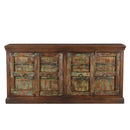Country Style Distressed Blue Green Antique Doors 83 in. Long Solid Wood Credenza
