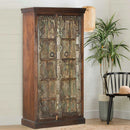 Distressed Blue Teak Wood Antique Door Repurposed 67 in. Tall Bedroom Armoire