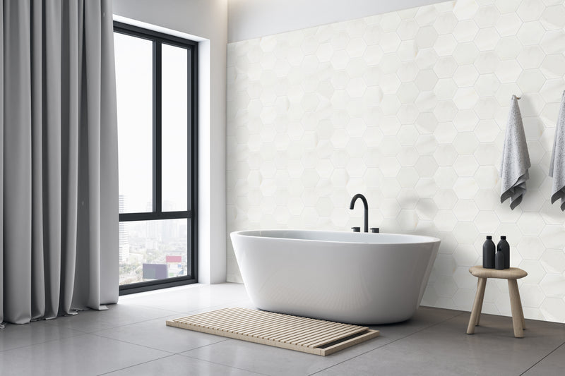 Greecian White 8"x9" Hexagon Polished Marble Mosaic Floor And Wall Tile - MSI Collection bathtub view 2