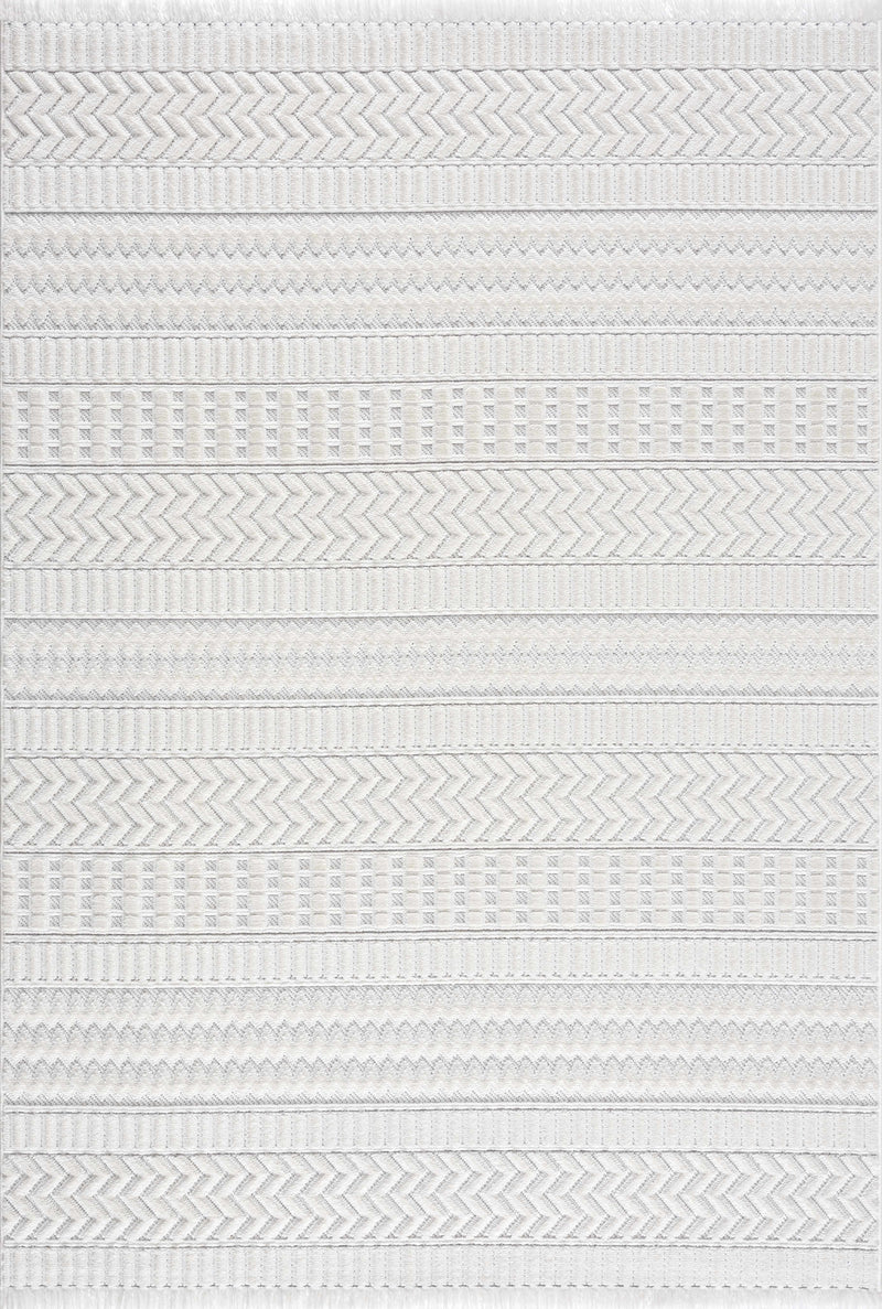 Cira Ivory Textured Area Rug with Fringes