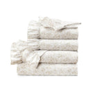 King Size Tan White Floral Ruffle Polyester 6 Piece Sheet Set