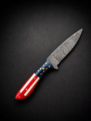 Premium Damascus Steel Fixed Blade Knife – Patriotic Edition with Tooled Leather Sheath TK-527