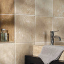 Ivory 12"x12" Antiqued Travertine Tile bath walls view