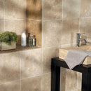 Ivory 12"x12" Antiqued Travertine Tile bath walls view 4