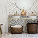 Skyline, Ice white 14 5/16"x14 5/16" Honed Ponte Marble Mosaic Product shoot mosaic wash roomview