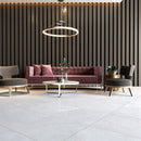 Clear Ice 24"x24" Polished Marble Tile sofa view