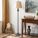 3-Piece Floor Lamp and Table Desk Lamp Set in Black with Light Gold Drum Shades