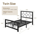 Twin Black Metal Platform Bed Frame with Circle Medallion Headboard Footboard