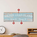 Customizable Sky Blue Wooden Sign | Wall Art Print on Real Wood | Coastal Farmhouse Latitude Longitude Home Decor
