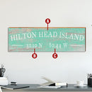 Personalized Coastal Farmhouse Green Latitude Longitude Town Sign | Customizable Wall Art Print on Real Wood