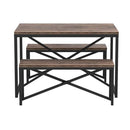 Modern 3-Piece Dining Set with Wood Top Metal Frame Table and 2 Bench Chairs
