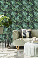 Dark Wallpaper with Monstera Leaves